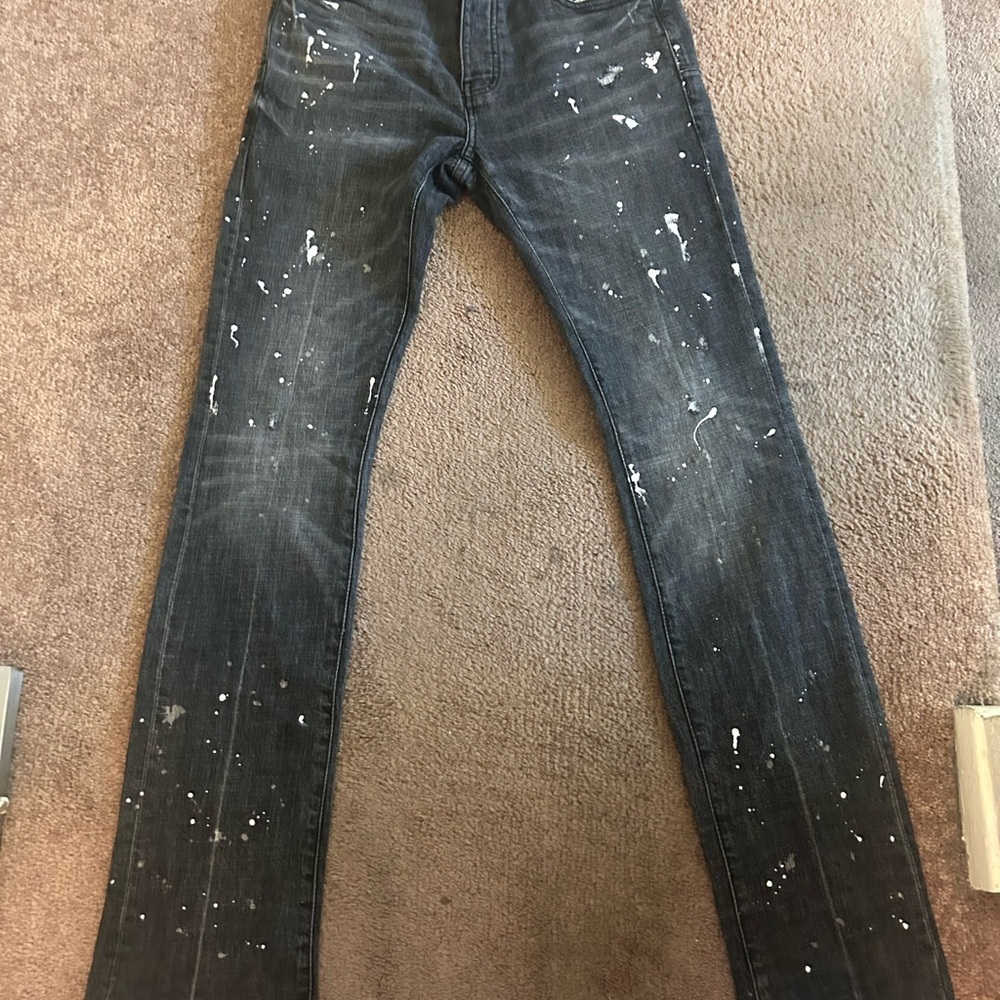 Black Slim Jeans with Distressing and Paint Splatter
